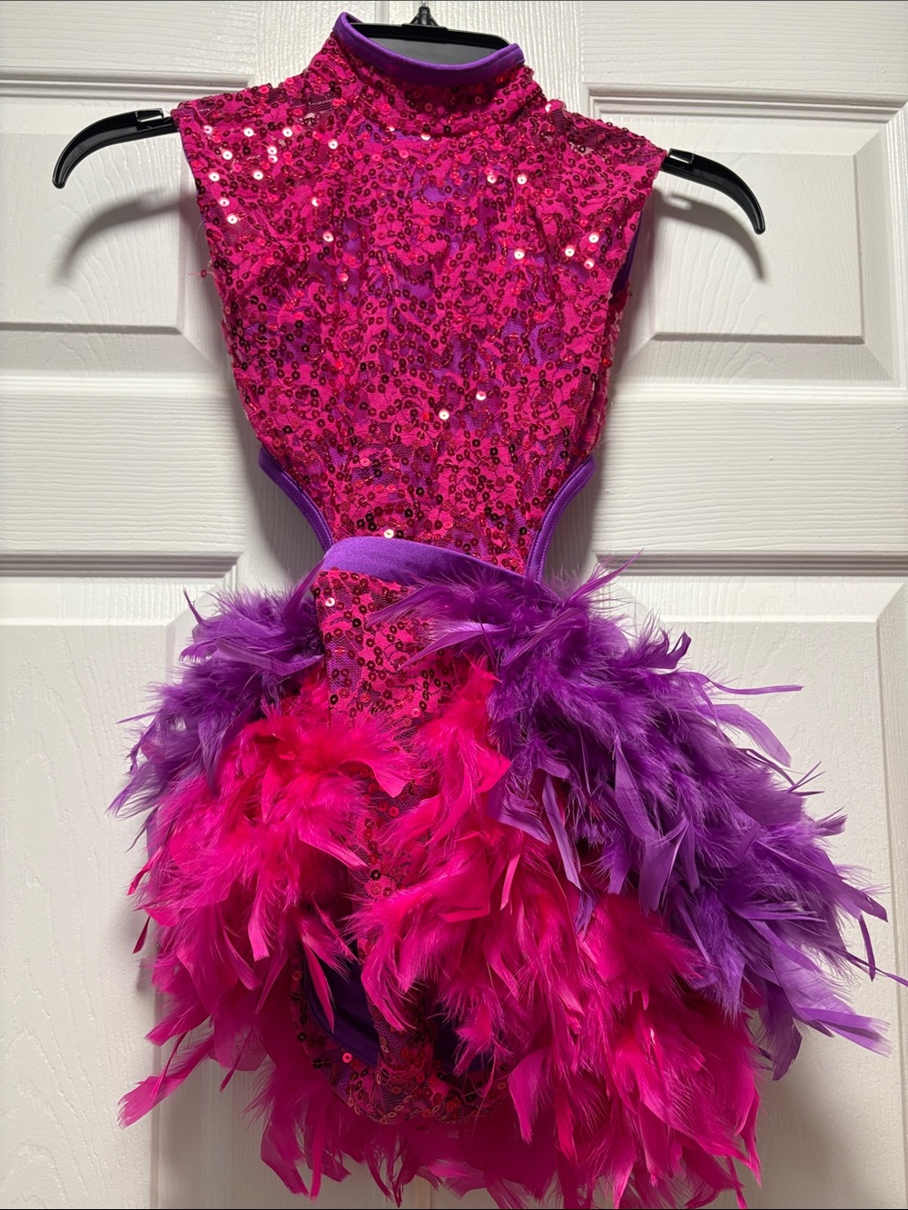 Weissman Hot Pink & Purple Sequin Feather Dance Costume